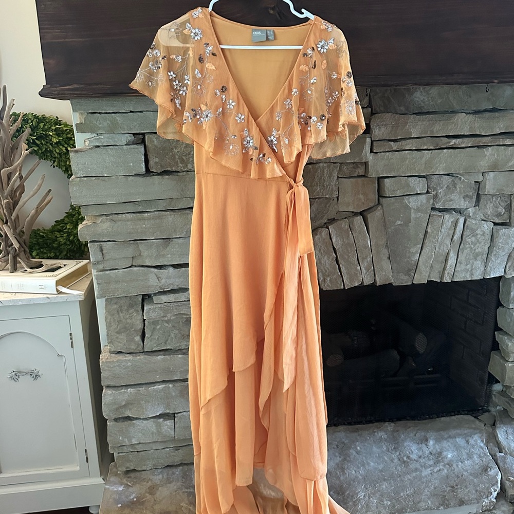 ASOS Orange Ruffled Tiered Midi Dress